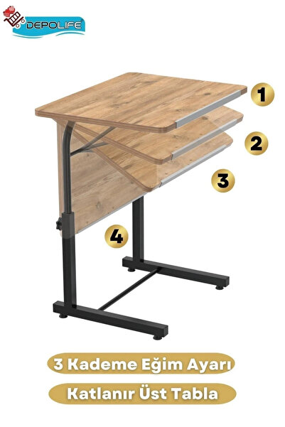 Depolife Eğim Yükseklik Ayarlı 50x70 Laptop Sehpası Ders Bilgisayar Çalışma Masası Metal Ayak Tekerlekli