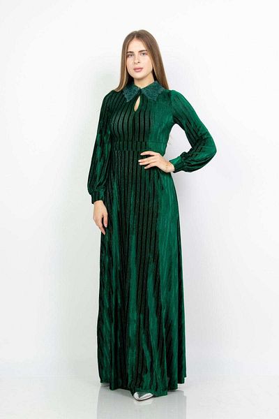 Nichii Women's Long Dress with Zipper, Long Sleeves, and Lace Collar