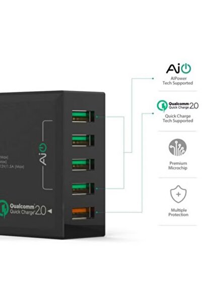 AUKEY Charger with 5 USB Ports QC3.0 54W by PA-T15 - Black