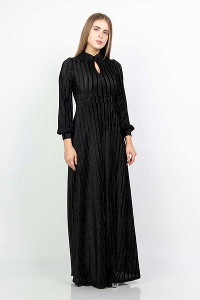 Nichii Women's Long Dress with Zipper, Long Sleeves, and Lace Collar