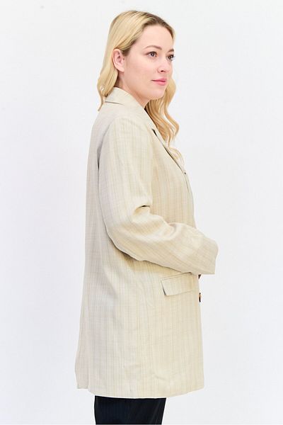 Archive Design Studio Women Regular Fit Stripe Blazer, Beige