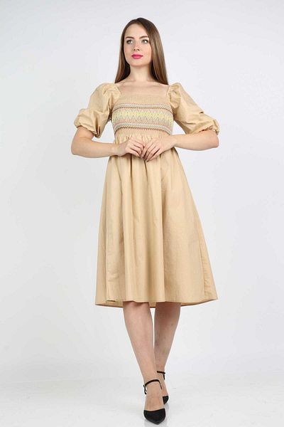 Nichii Women's Midi Dress with Square Neckline and Half Sleeves