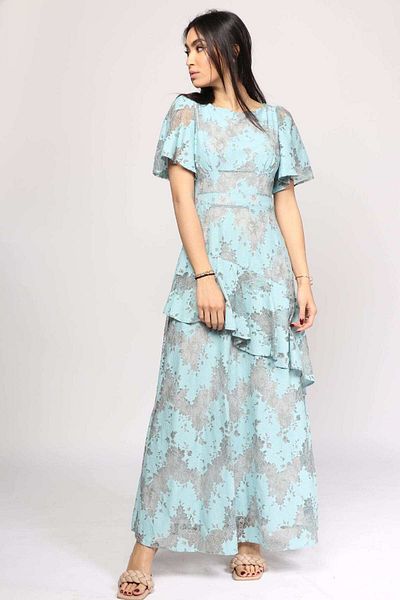 Nichii Floral Tiered Maxi Dress with Butterfly Sleeves