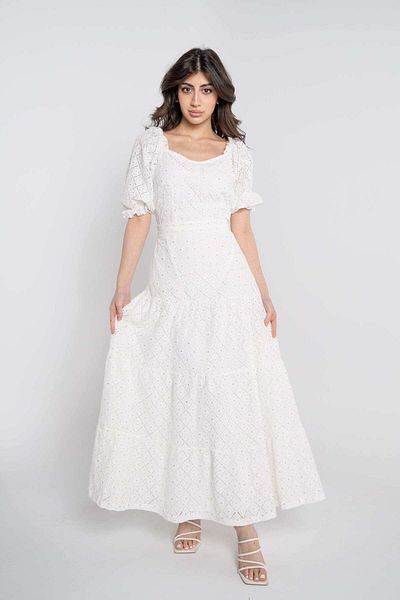Nichii Women's Maxi Dress with 3/4 Sleeve and Ruffled Neckline