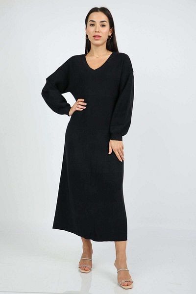 Nichii Women's Long Sleeve Solid Color Midi Dress - Winter Style