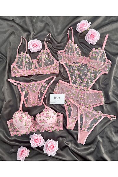 Lena Homewears Women's Pink Bra & Bralet & Bodysuit Underwear Set