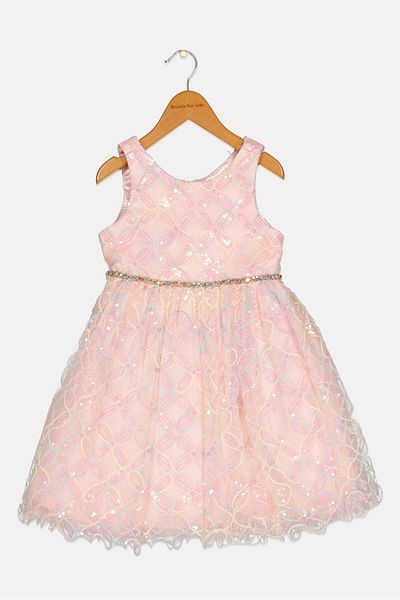 American Princess Toddlers Girl Sequined Partywear Dress, Pink