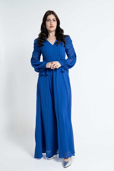 Nichii Women's Solid Long Sleeve Maxi Dress with Waist Detail