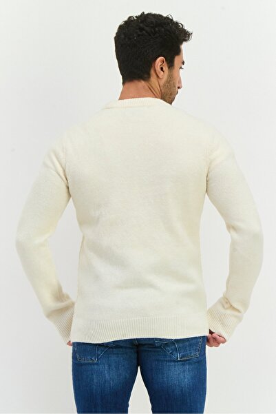 Thomas Sterling Men Crew Neck Knitted Sweater, Cream