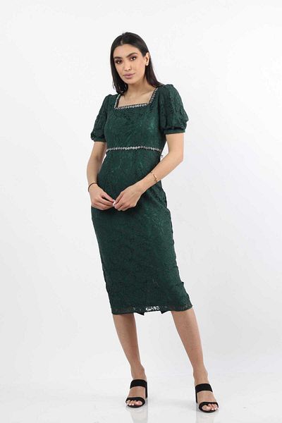 Nichii Square Neck Short Sleeve Midi Dress