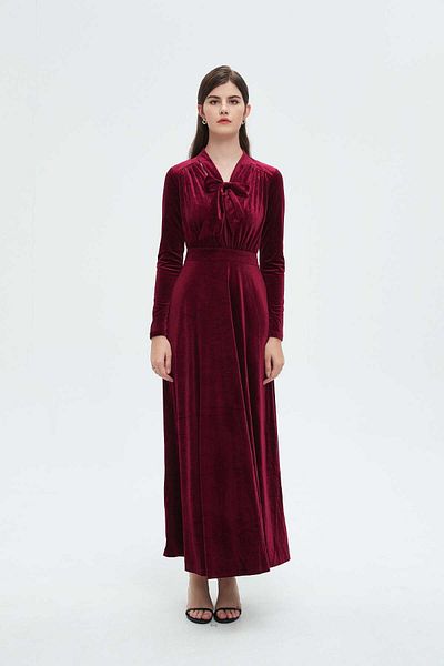 Nichii Women's Long Maxi Dress with Neck Bow
