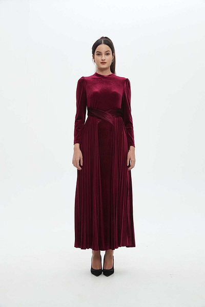 Nichii Women's Long Sleeve Ruffled Hem Maxi Dress with Waist Detail