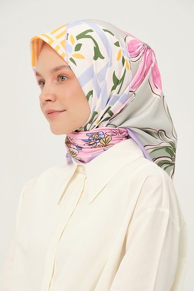 Madame Polo Eșarfă Digital Twil Multicolor 90x90 Cm Țesătură Anti-alunecare