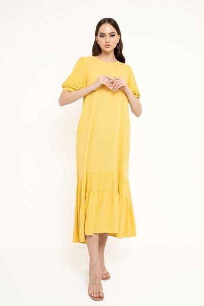 Nichii Women's Solid Midi Dress with Pleats and Short Sleeves
