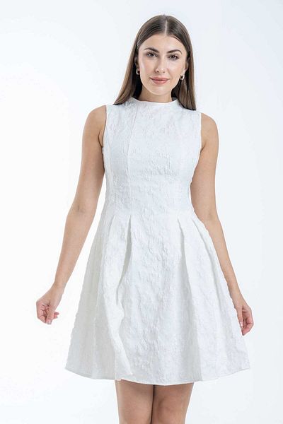 Nichii Embroidered Sleeveless Knee-Length Dress with Pleats at the Hem