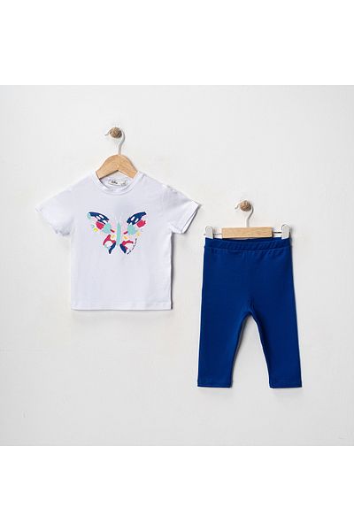 MK Mukko Kids Girls' Butterfly Printed Basic Seasonal/Summer Leggings T-Shirt Bottom Top Set