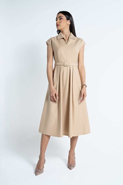 Nichii Women's Short Sleeve Midi Dress with Wide Collar