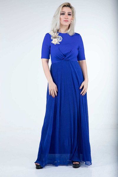Nichii Long Solid Dress with Delicute Pleats and Short Sleeves