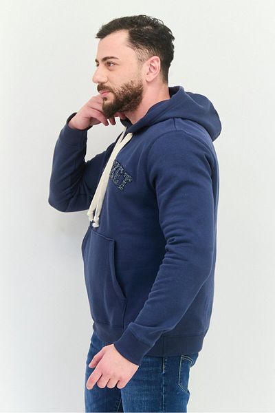 Desert Dunes Men Hooded Embroidered Long Sleeves Sweatshirt, Navy