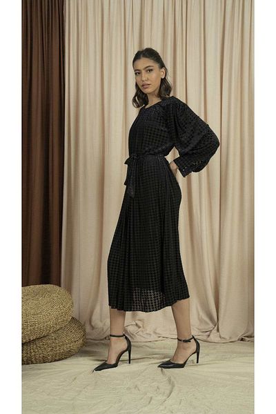 Nichii Long Sleeve Midi Dress with Waist Tie