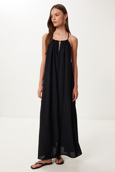 Lovelyİstanbul Καλοκαιρινό μακρύ φόρεμα βισκόζης Halter Neck HFG0003 BLACK 40