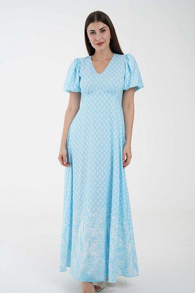 Nichii Printed Long Dress with Short Sleeves