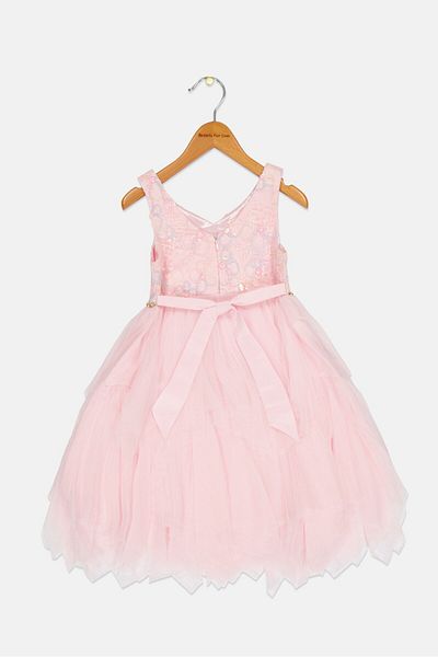 American Princess Toddlers Girl Textured Partywear Grown Dress, Pink