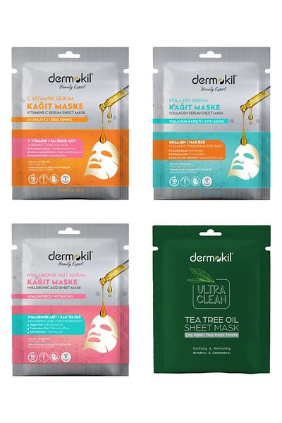 Dermokil 4-Piece Mask Vitamin C/Collagen/Hyaluronic Acid/Tea Tree Paper Mask