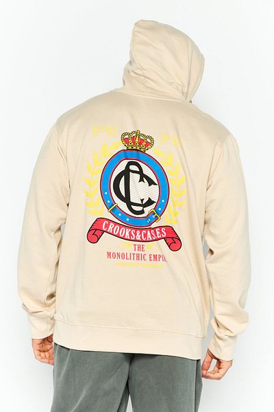 CROOKS CASTLES Men Hooded Brand Logo Long Sleeves Sweatshirt, Beige