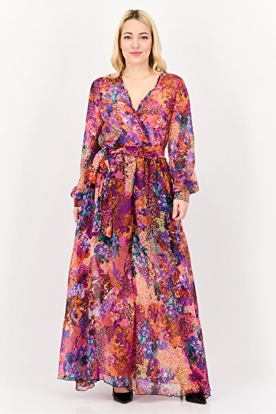 Spy Zone Exchange فستان ماكسي بحزام مطبوع بالكامل للنساء، متعدد الألوان