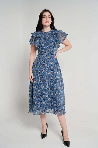 Nichii Women's Floral Midi Dress with Short Sleeves