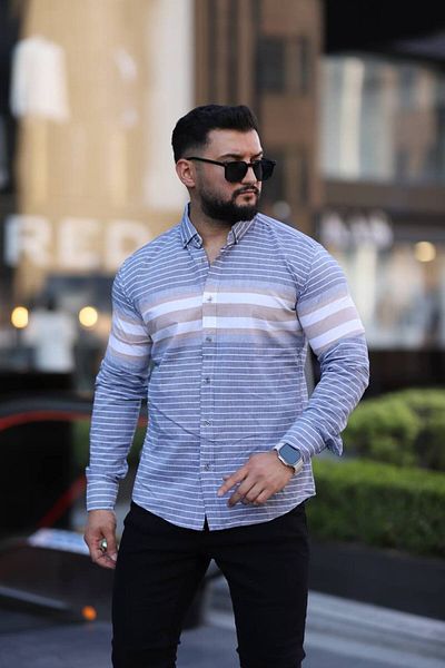 Klothy Men's Long Sleeve Striped Panel Shirt 2400-9