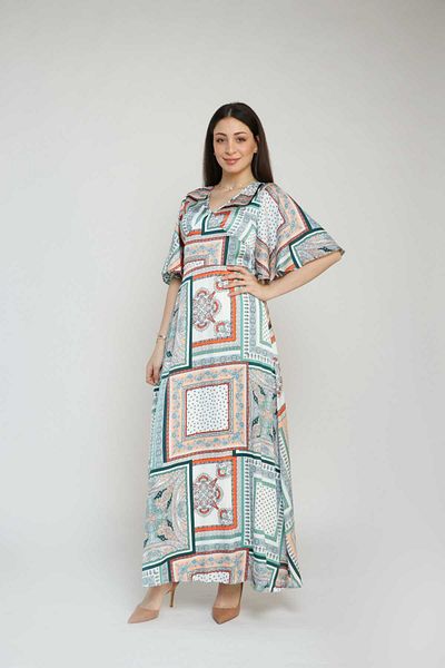 Nichii Wide Short Sleeve Printed Polyester Maxi Dress