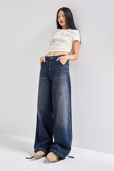 its basic Women's T.Kot Color 2W5-8 Straight Palazzo Fit Leg Lace-Up Super Loose Cut 100% Cotton Denim Jean