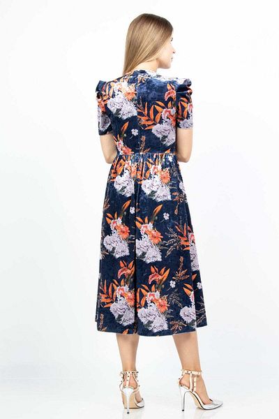 Nichii Floral Midi Dress with Short Sleeves and Flared Hem