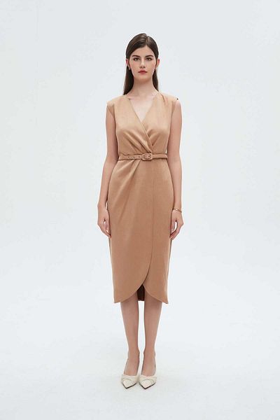 Nichii Women's Sleeveless Midi Dress with Waist Belt