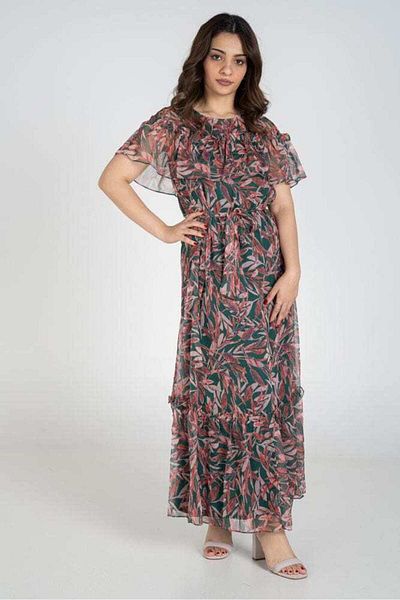 Nichii Floral Maxi Dress with Belt and Butterfly Chiffon Sleeves