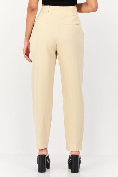 Koton Women Regular Fit Solid Straight Leg Pants, Beige