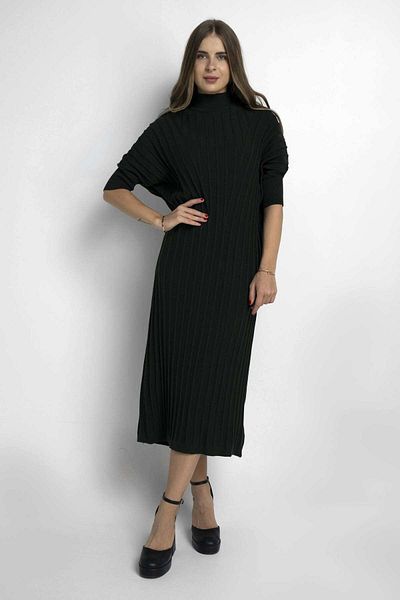 Nichii Women's Solid Ribbed Midi Dress with 3/4 Sleeves