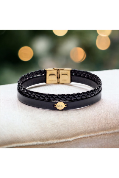 ARCHINO GOLD 14 Ayar Plakalı Altın Mehmet Yazılı Yuvarlak Figürlü Doğal Siyah...