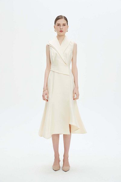 Nichii Women's Sleeveless Midi Dress with Wide Collar
