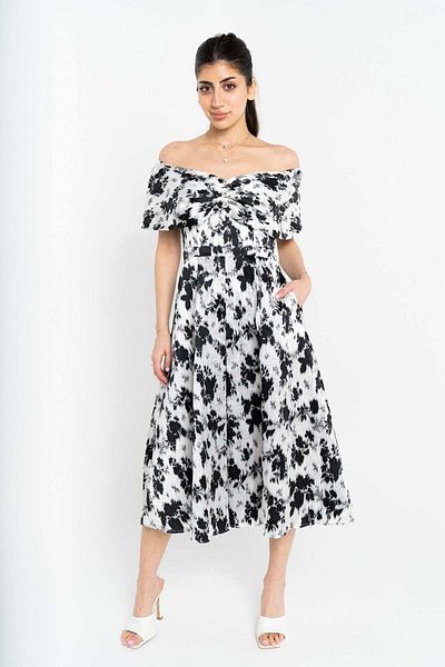 Nichii Women's Short Sleeve Floral Off-Shoulder Dress