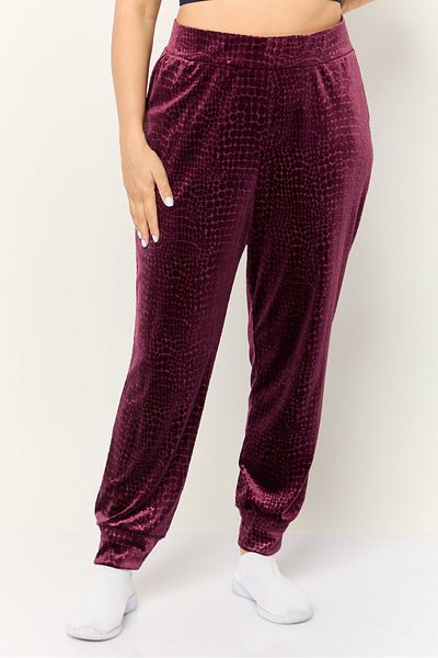 Cable&Gauge Women Textured Velvet Fleece Jogger Pants, Maroon