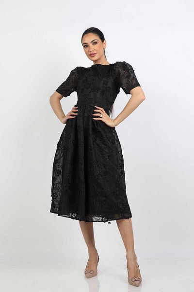 Nichii Short Sleeve Flared Lace Midi Dress