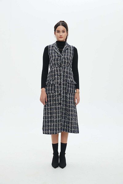 Nichii Women's Sleeveless Midi Dress with Front Buttons