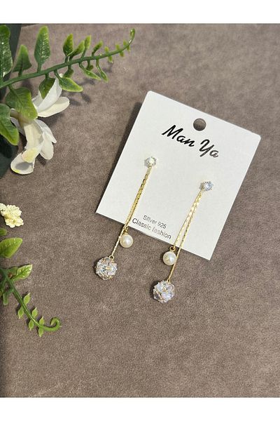 VİYA Gold Pearl Detailed Dangle Earrings