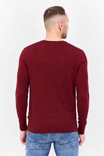Nautica Navtech By Men V-Neck Embroidered Logo Long Sleeve Sweater, Maroon