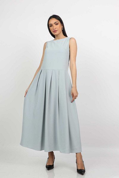Nichii Solid Long Dress with Waist Pleats, Sleeveless -