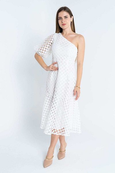 Nichii Women's Padded Lace Midi Dress with Shoulder Detail