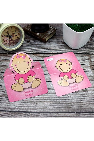 HOBİ55 Welcome Baby Card Pink Pack of 15